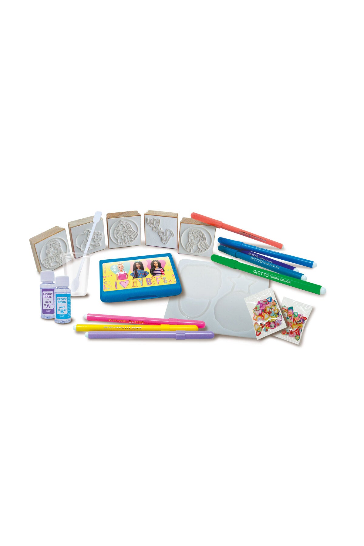 Barbie Crystal Art Set for Kids | DIY Jewelry & Craft Kit with Charms, Mould Tray, 8 Markers, 5 Stampers, Resin Mix, Ink Pad, Glue & Stirrer | Creative Arts & Crafts Gift