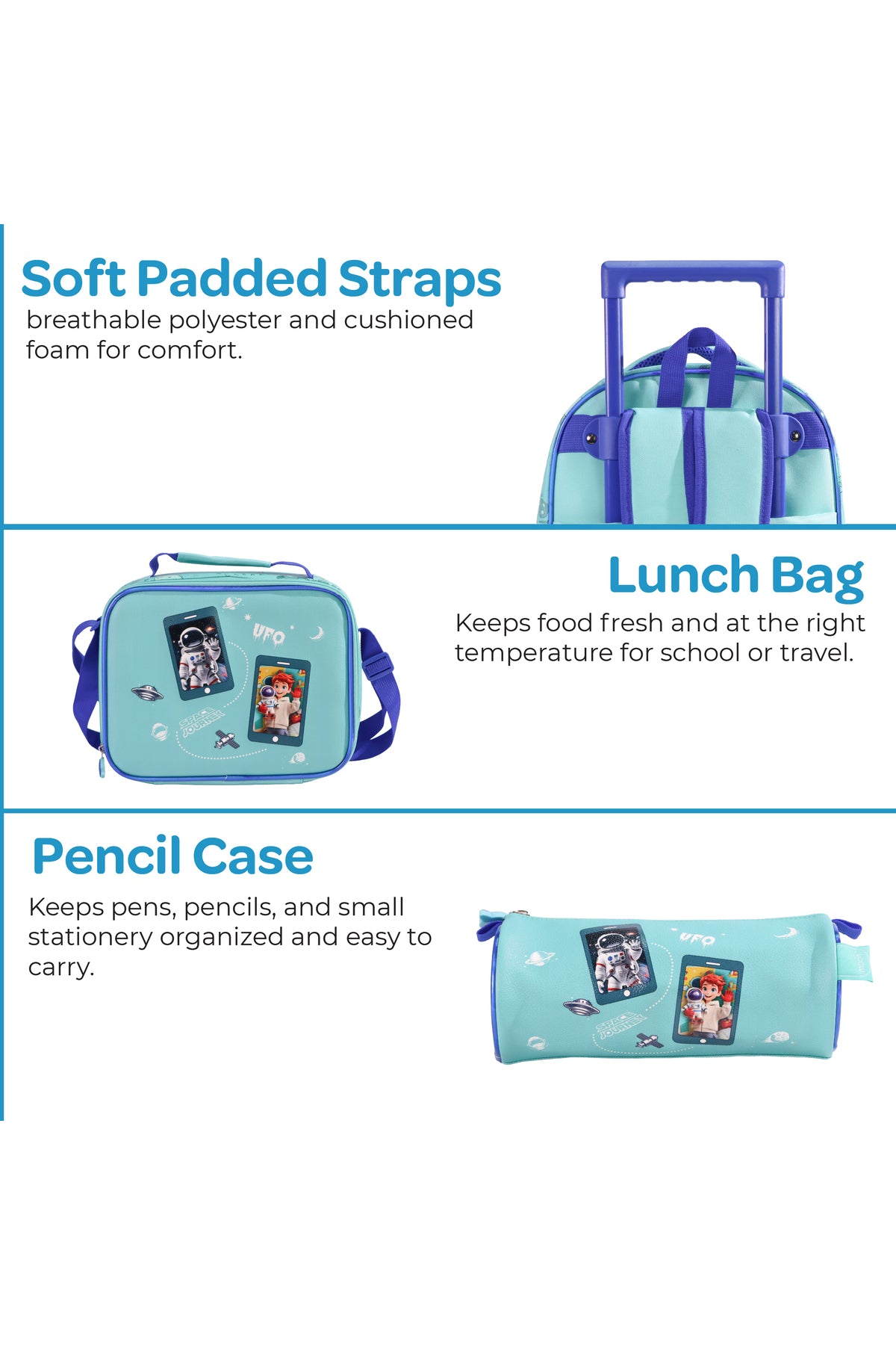 MOON  Astronaut 3 in 1 Trolley Set   - (16-Inch) Premium Kids School Bag with Lunch Bag & Pencil Case