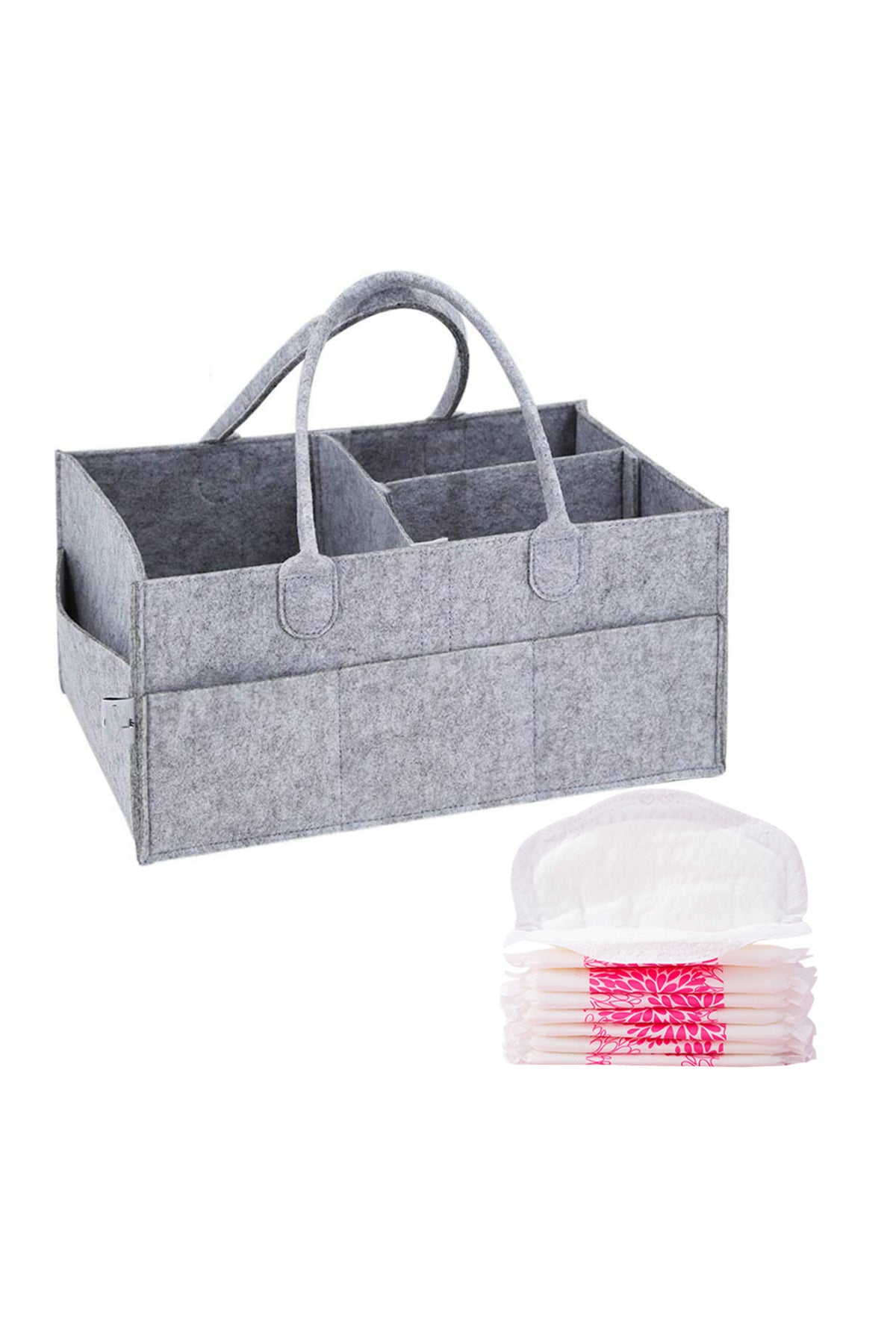Star Babies - Caddy Diaper Bag Organizer & Disposable Breast Pad 8pcs - Grey