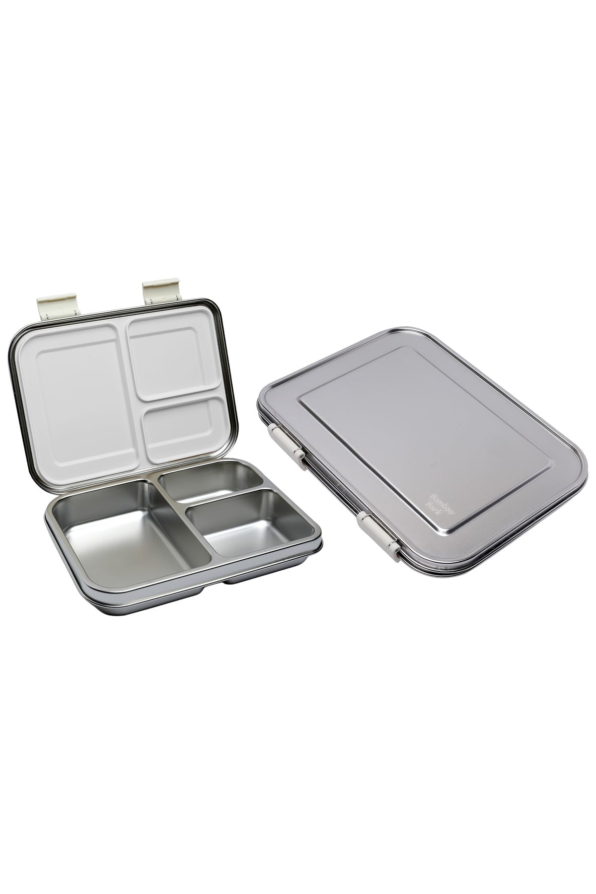 Bamboo Bark Stainless Steel Bento Lunch Box with Lid, 1030ml Leakproof Metal Stackable Snack Box, and 3 Multi-Compartment Divided Meal Prep Food Storage Containers for School, Travel and Work – (Butterfly Print)