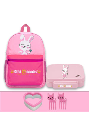 Star Babies 16-Inch Cute Rabbit Themed Children's Backpack with Adjustable Shoulder Strap for Hiking Large with Bento Lunch Box with 4 Compartments, BPA Free, Leak-Proof, Toddler-Friendly, 3 Years+ size,Pack of 2