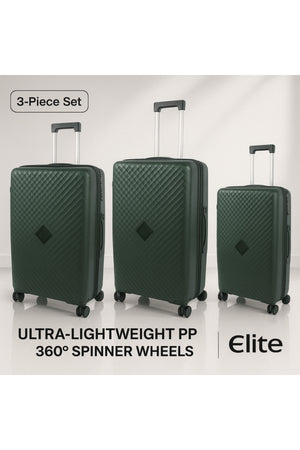 ELITE 3-Piece Hard-Shell Luggage Set (20/24/28) – Lightweight Spinner Suitcase – Dark Green