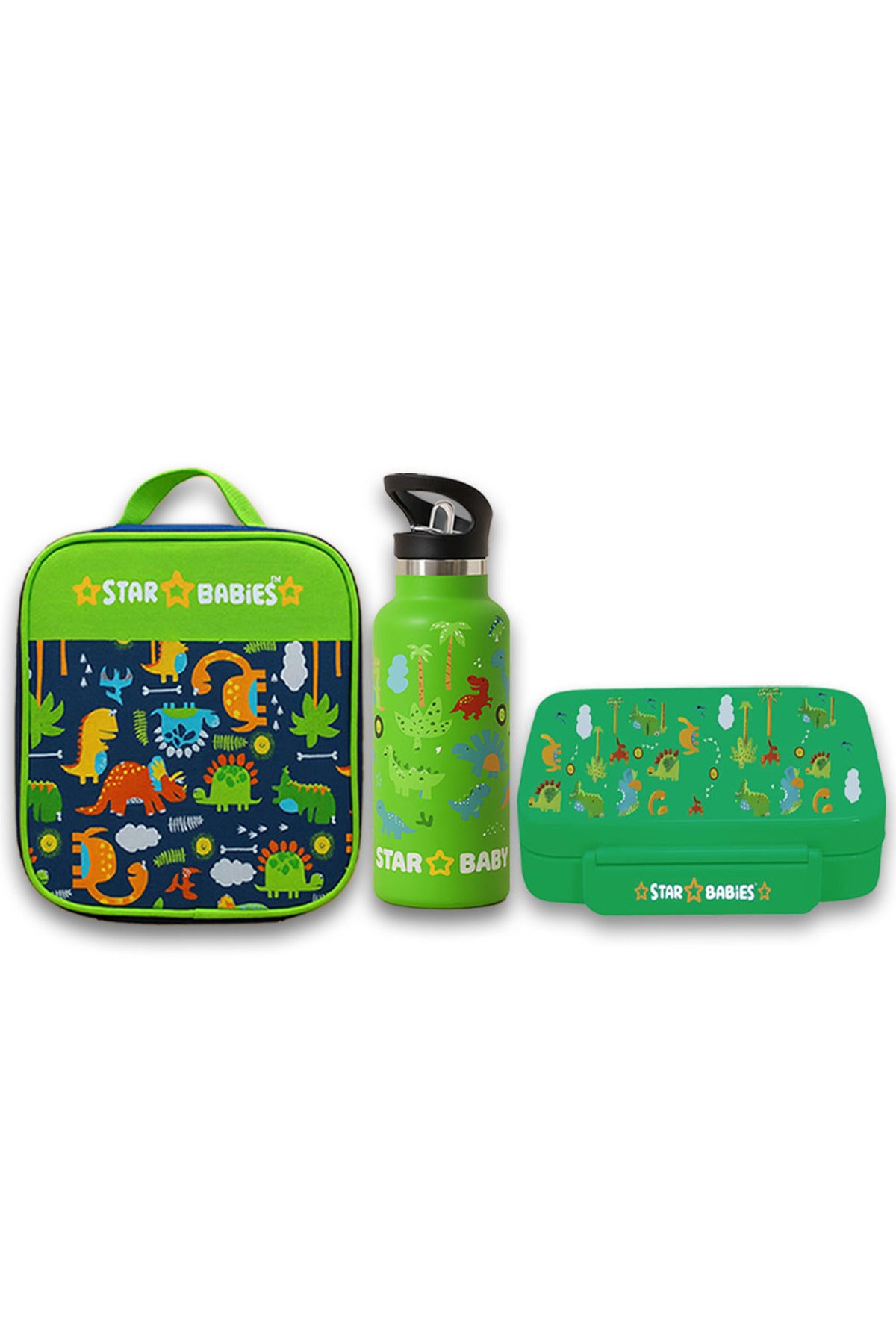 Star Babies - 5 Compartment Lunch Box, Lunch Bag & Stainless Steel Water Bottle Set - Jungle - 3 Pcs