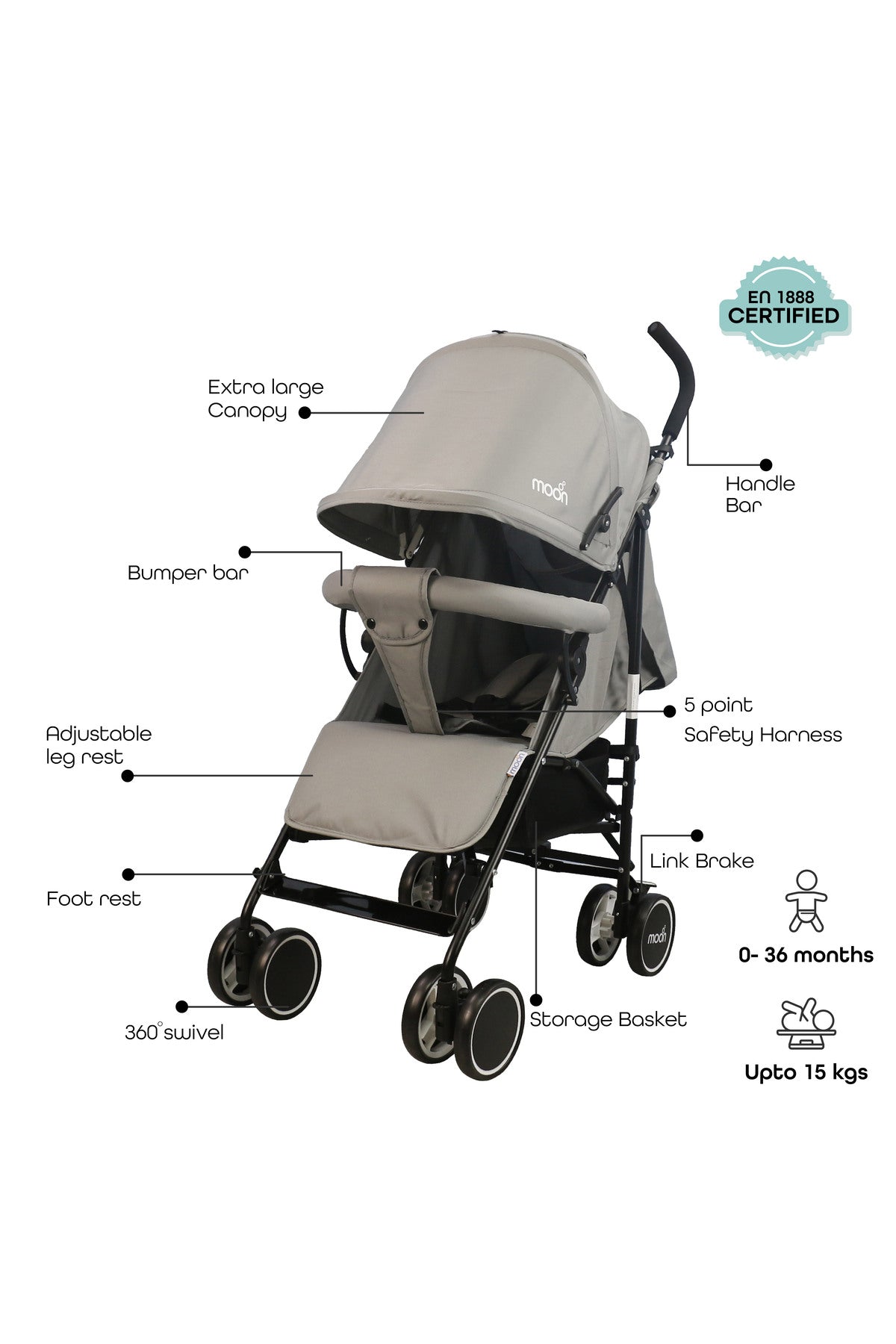 MOON Neo Plus Light Weight Travel Stroller,Cool Grey