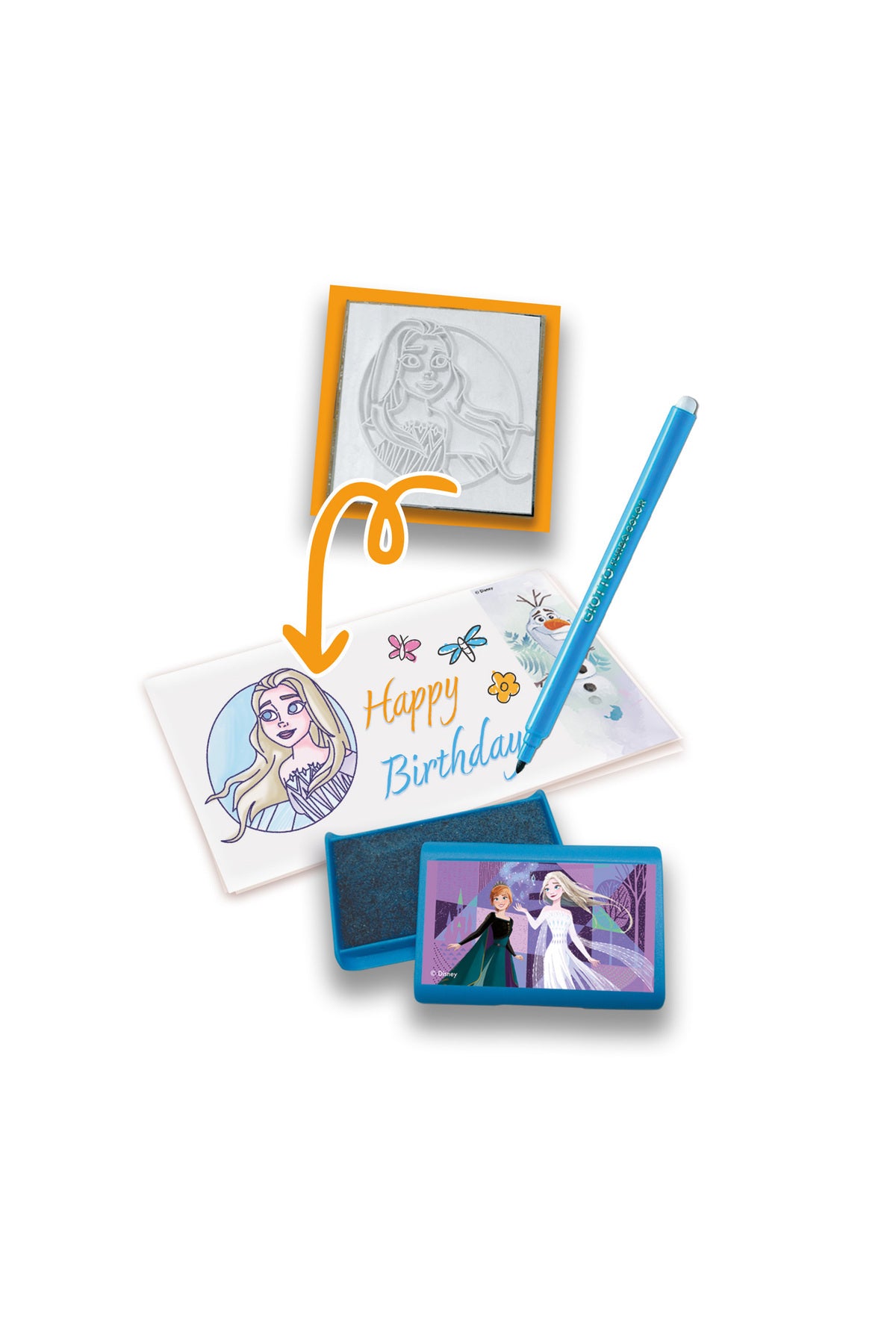 Multiprint Frozen Greeting Card Maker Set – 30 Stickers, 20 Greeting Cards, Stamp Pad, 5 Stampers & 10 Markers – 100% Made in Italy