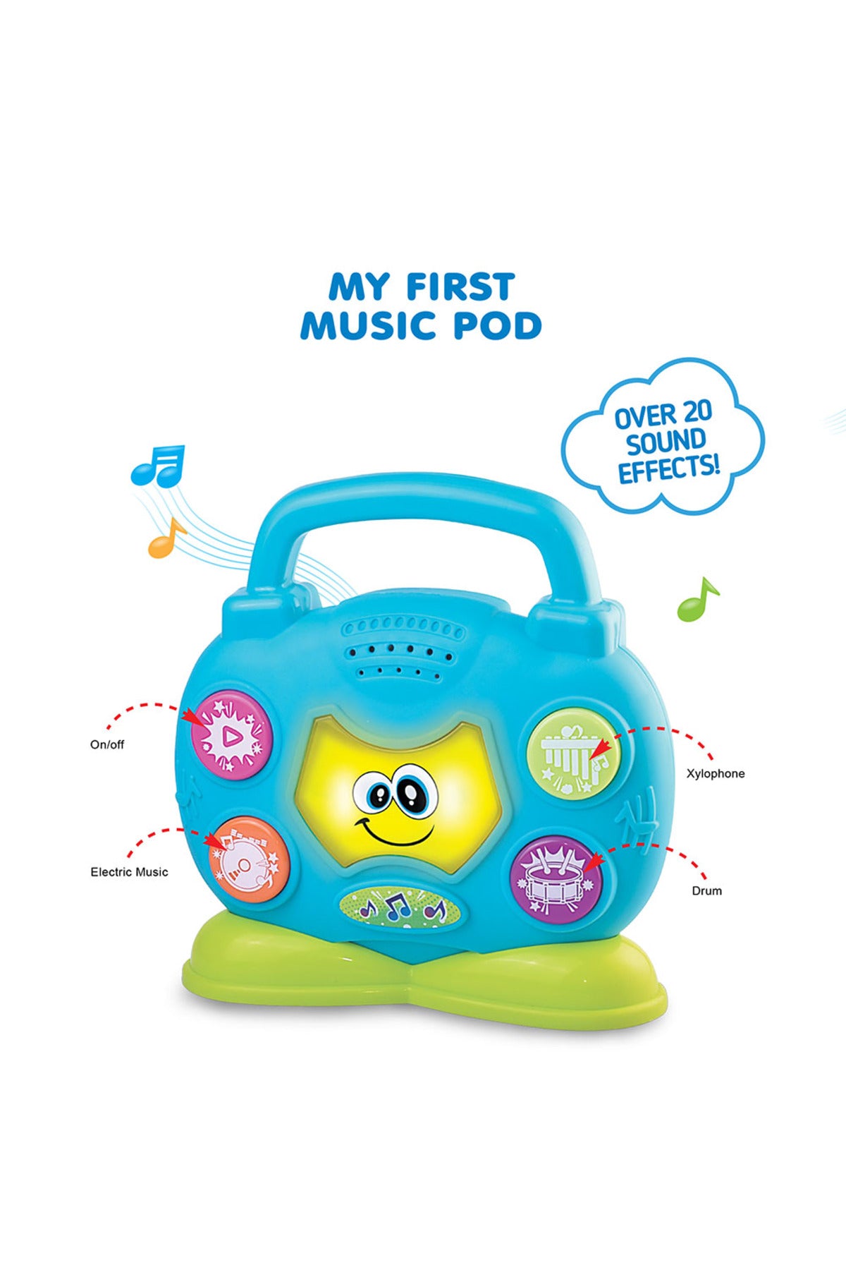 Little Learners My First Music Pod - Carry-Along Music Player with 3 Instrument Tones, LED Lights Sync to Music, 12M+