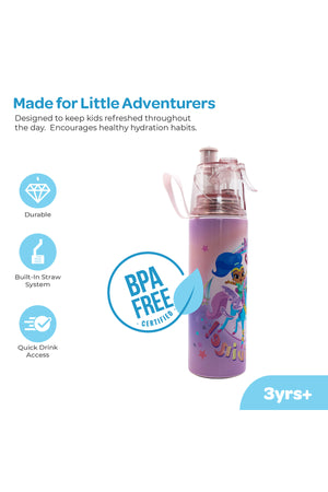 MOON Licensed Simmer & Shine Kids Water Bottle with Spray Mist | Cooling Spray | BPA-Free  Stainless Steel | Leak-Proof for School, Camping, Hiking, Outdoor Play | Girls Water Bottle |500ml