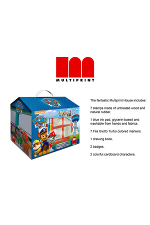 Multiprint Paw patrol House – Creative Stamping & Coloring Set for Kids – Includes 7 Wooden Stamps, Washable Ink, 7 Markers, Drawing Book & More – Made in Italy
