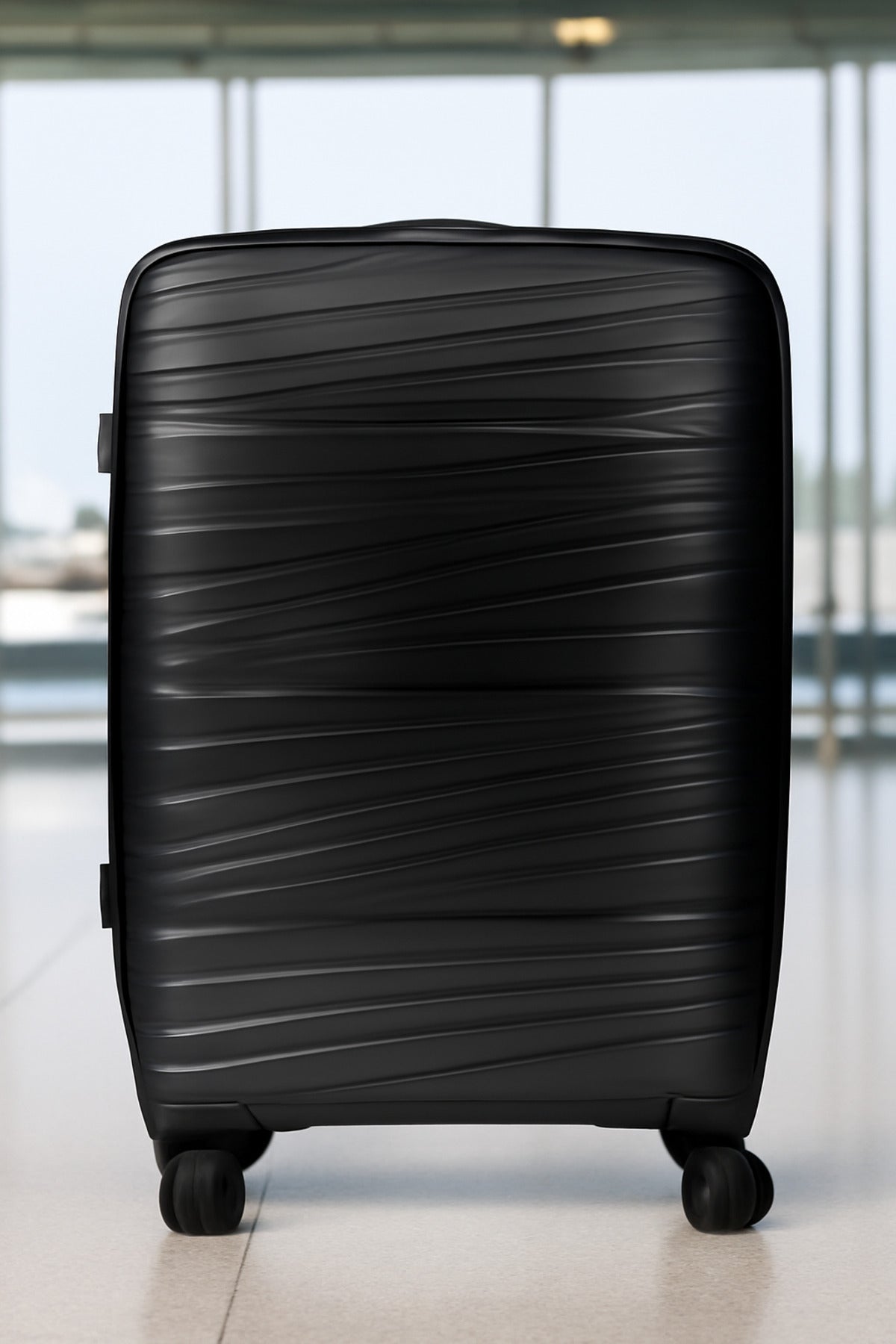 W.O.K 20" Lightweight Hard Shell Cabin Trolley – Polypropylene Luggage With Spinner Wheels & Number Lock – Black