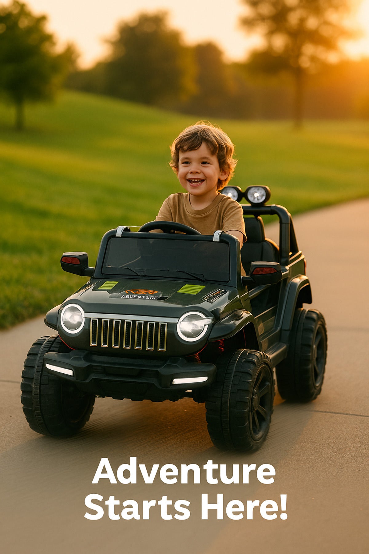 Urban Tots-Jeep-1166 Battery Operated Jeep For Kids With Wireless Remote Control, 12V8Ah Battery, 15000 Rpm Tyre Motor, 7000 Rpm Steering Motor-Black , Green & White Green