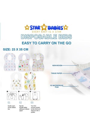 Star Babies - Combo Pack Of 2- Disposable Bibs Animal Print (20 Pcs) With Breast Pad