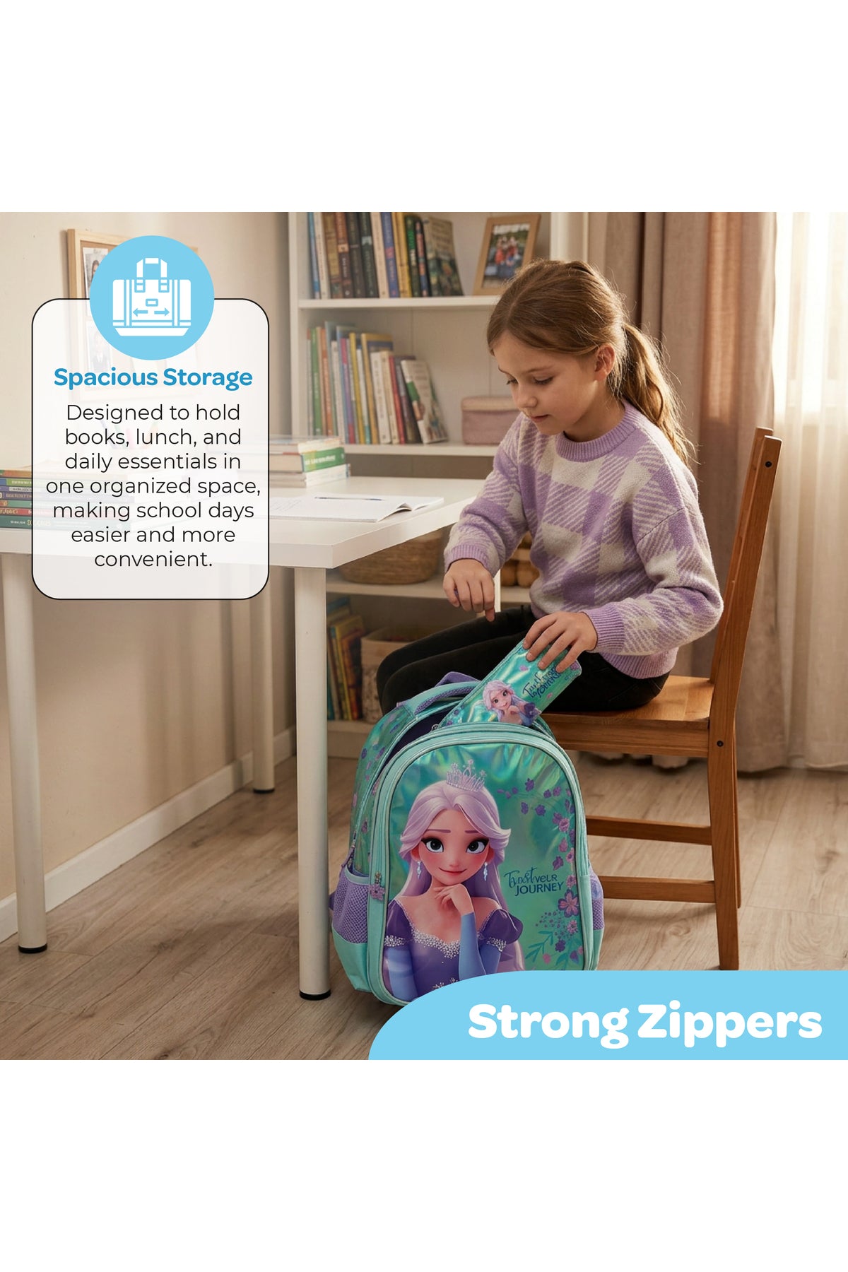 MOON Elsa  3 in 1 Kids Backpack Set   - (16-Inch) Premium Kids School Bag with Lunch Bag & Pencil Case-