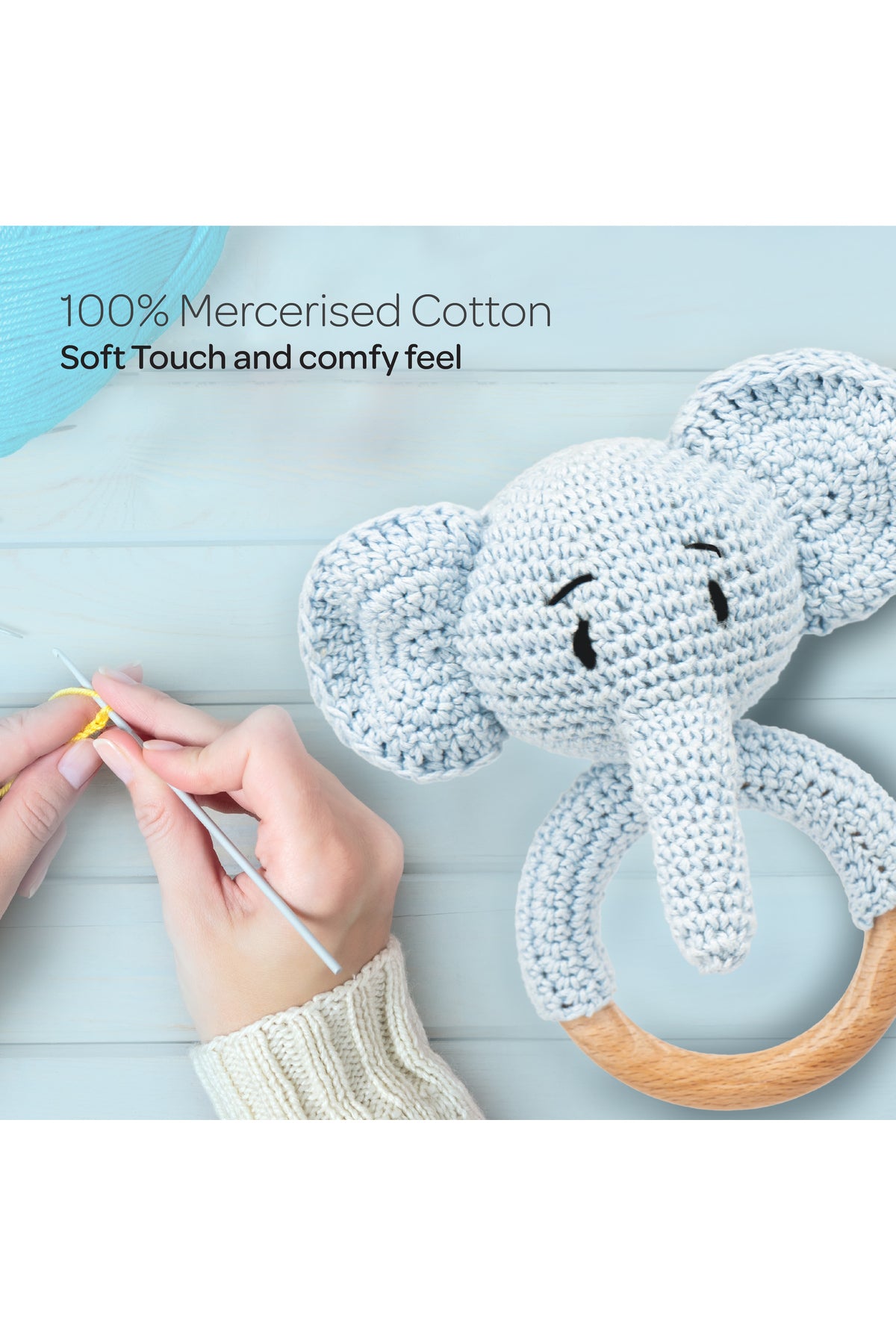MOON Handcrafted Crochet Ring Rattle Toy-Elephant