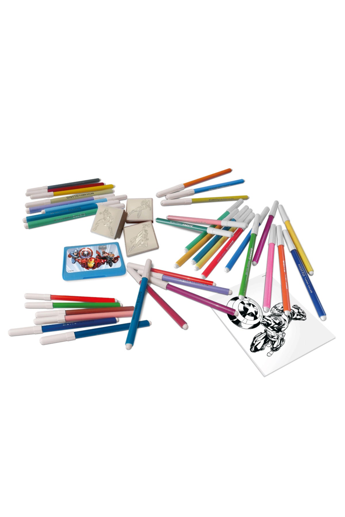 Marvel Avengers 36-Piece Felt Tip Pen & Stamp Art Set with Coloring Book – Kids Creative Stationery Kit