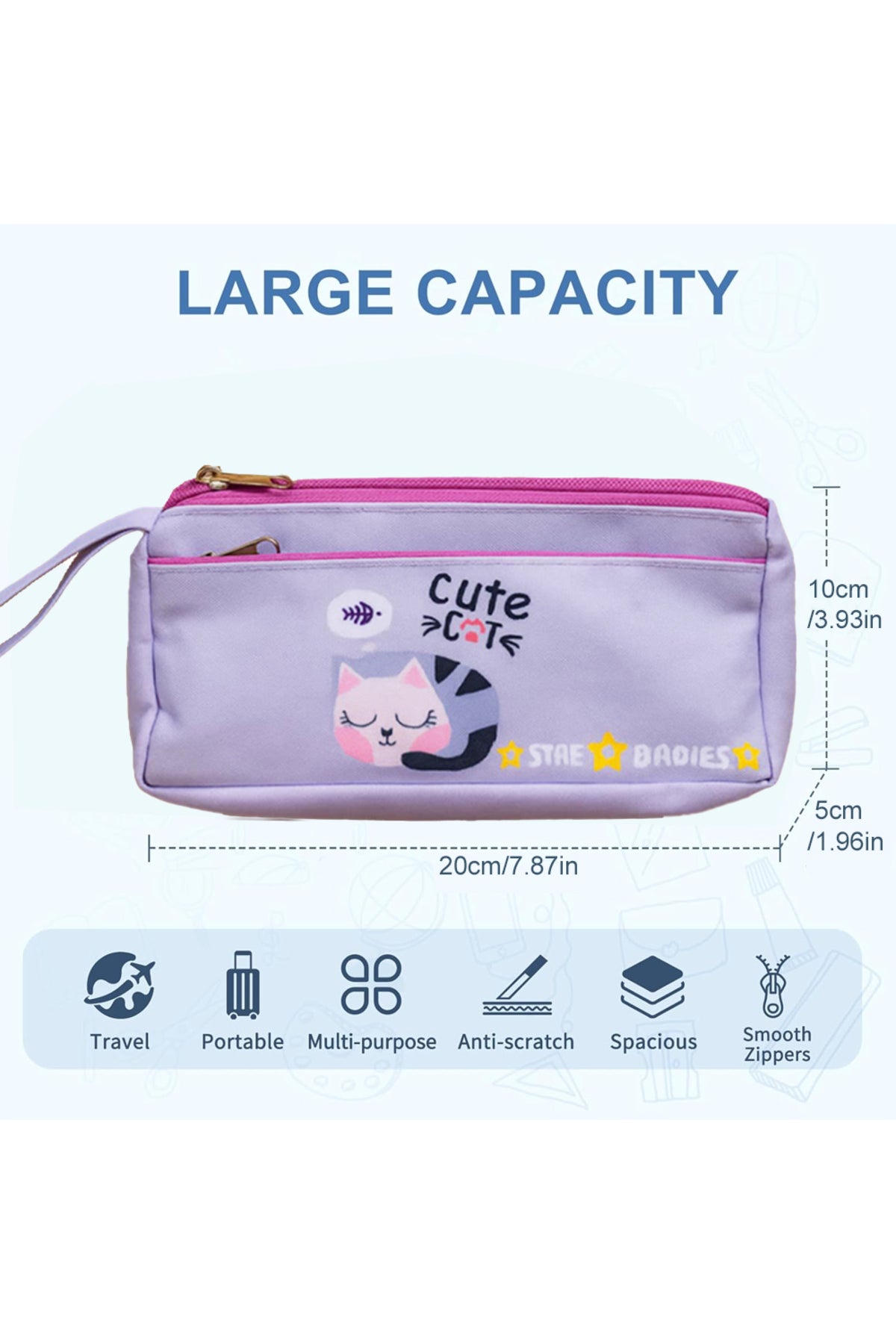 Star Babies 16-Inch Cute CAt Themed Children's Backpack with 5 compartment Bento lunch box , Stainless steel water bottle and Dual Zipper Pencil Case