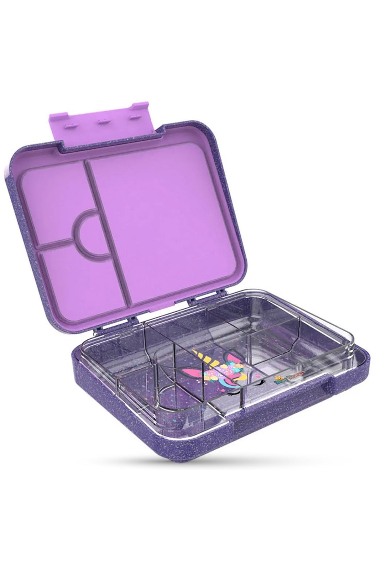 StarMarz Bento Glitter Lunch Box – Unicorn Theme – 4–6 Compartments, 1195Ml, Sandwich Cutters, Fruit Pickers & Detachable Tray – Multicolor
