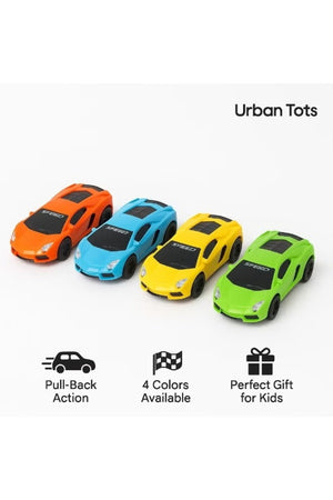 URBAN TOTS Pull-Back Racing Car Set – Cars with Smooth Friction Action
