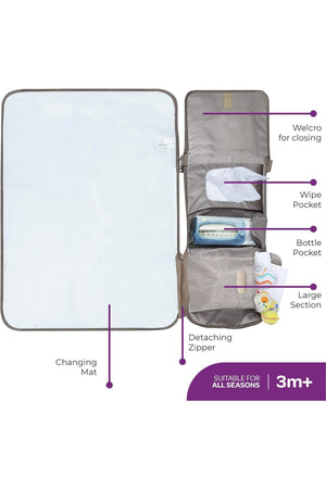 MOON Portable Diaper Changing Station -Waterproof Foldable Baby Travel Changing Bag kit -Beige