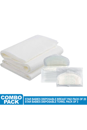 Star Babies - Disposable Breast Pad 20pcs w/ Disposable Towel 3pcs - White