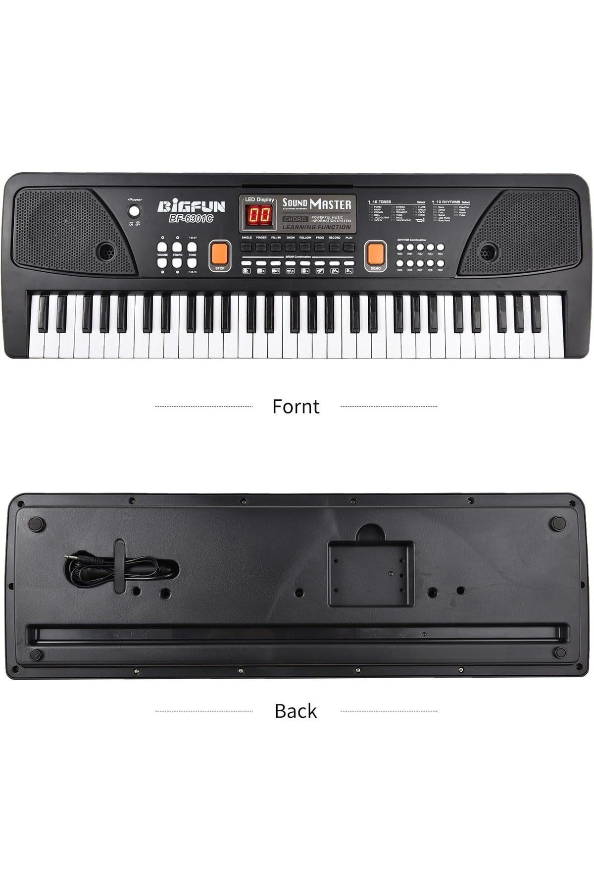 Urban Tots Bigfun Multi-Functional Piano 630 – 61 Full-Sized Keys, Lcd Display, Built-In Microphone, 50+ Sound Effects & 20 Songs-Black