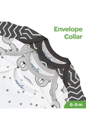 MOON Organic Baby Body Suit Set of 5 for Unisex and Boys for 6-9 Months -Grey