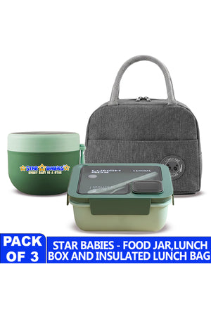Star Babies 3-in-1 School Lunch Combo – Insulated Lunch Bag, Leak-Proof Bento Lunch Box, and  Stainless Steel Mini Food Jar Set for Kids, Toddlers & School