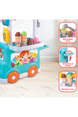 Little Learners Ice-Cream Truck Playset - Interactive Toy with Realistic Sound Effects and 26 Pieces