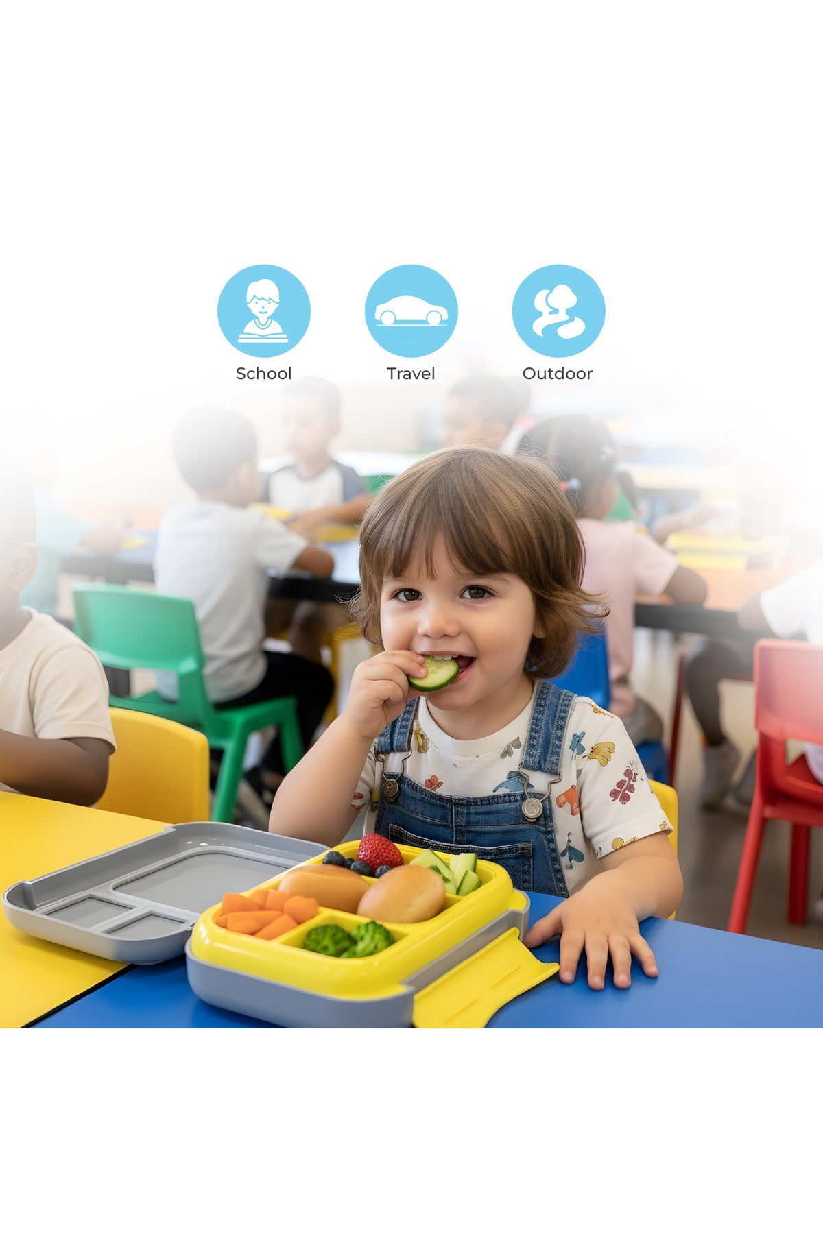 MOON Bentoza Kids Lunch Box –  Leak-Proof Compartments,Microwave Safe,for Toddlers Ages 3–6 -Vehicle