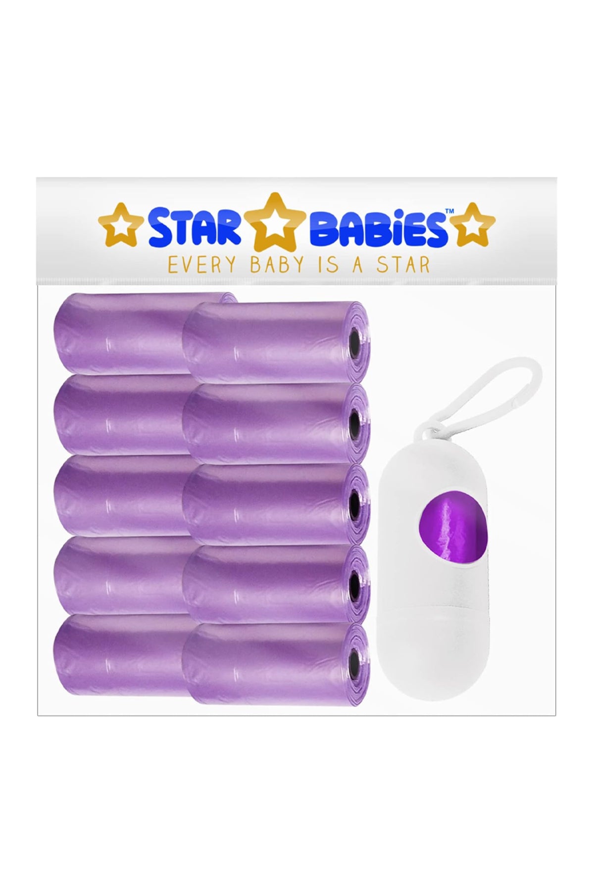 Star Babies - Pack of 10/150 Bags Scented Nappy Bag Lavender & Assorted Dispenser