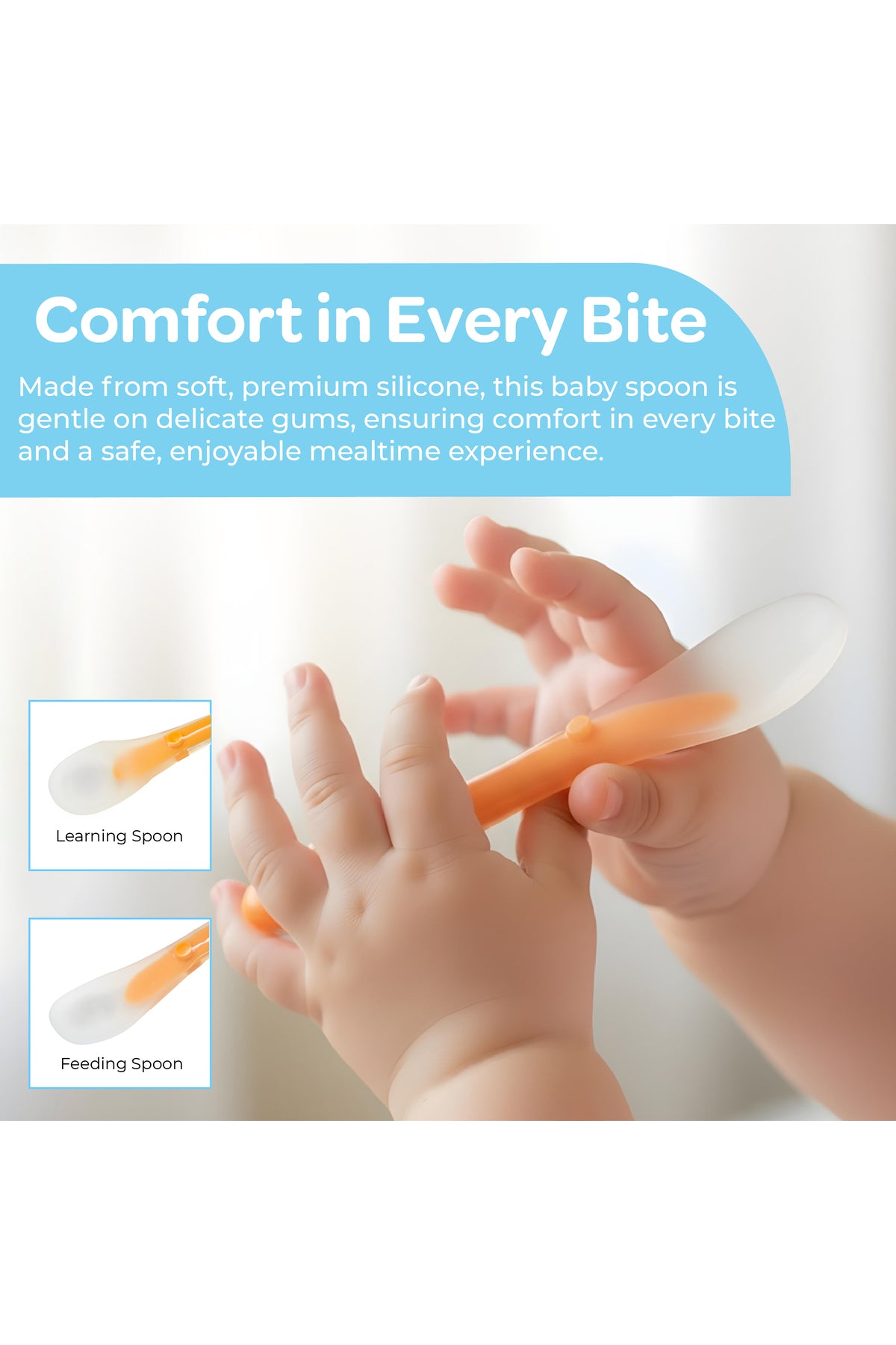 Moon  Baby Silicone feeding Spoon Set – Baby Led Weaning- First Stage -Soft Gum-Friendly, BPA Free,Pack of 2-Orange