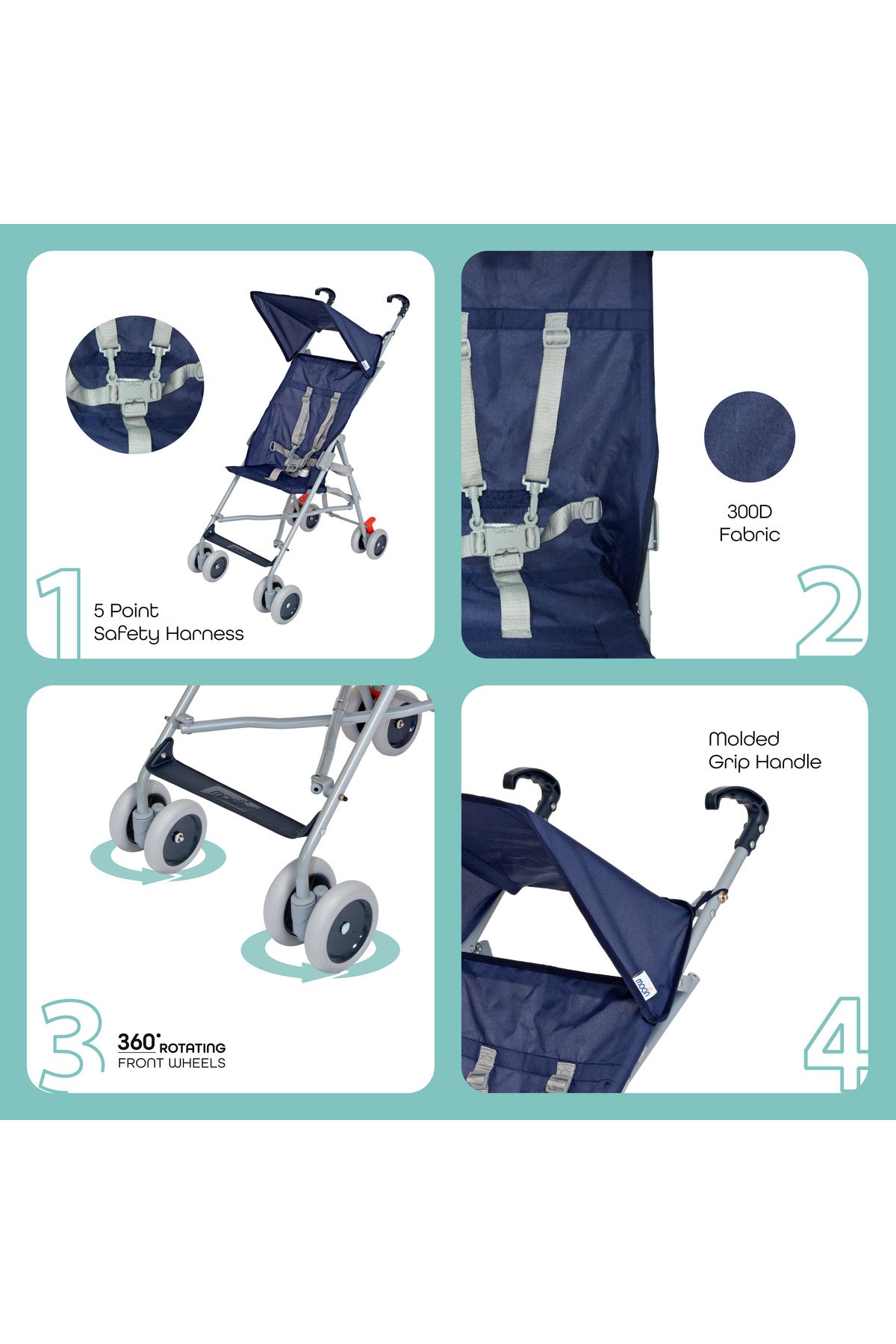 MOON - Jet Ultra Light Weight Fold Buggy Stroller Buggy - Dark Blue