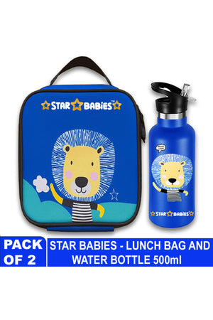 Star Babies Brave Lion Themed Bento Lunch Bag , Toddler-Friendly, 3 Years+, Easy to clean-  -with 500ml Stainless Steel Water bottle