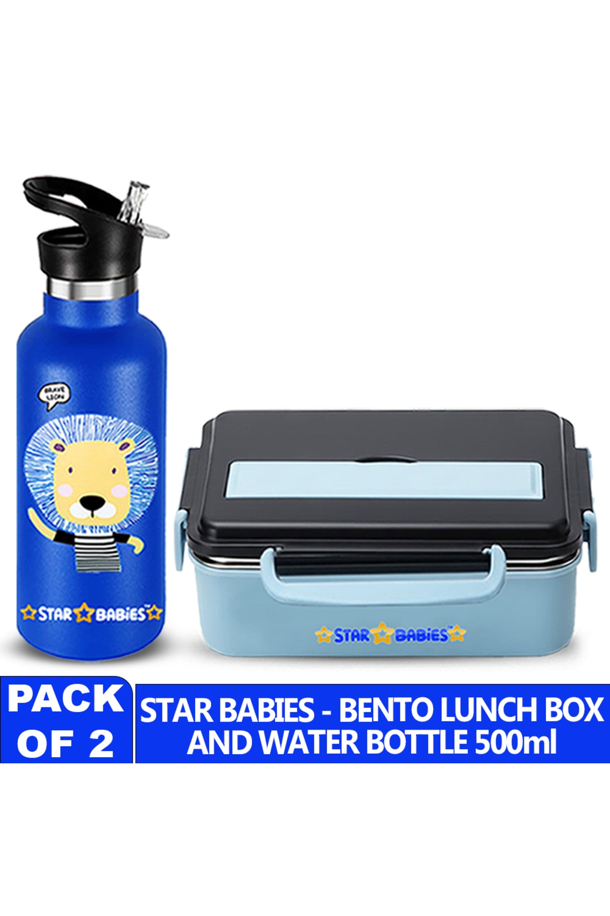 Star Babies Kids Lunch Box & Water Bottle Set | 500ml Stainless Steel Water Bottle | 5-Compartment Food Grade 304 Stainless Steel Lunch Box