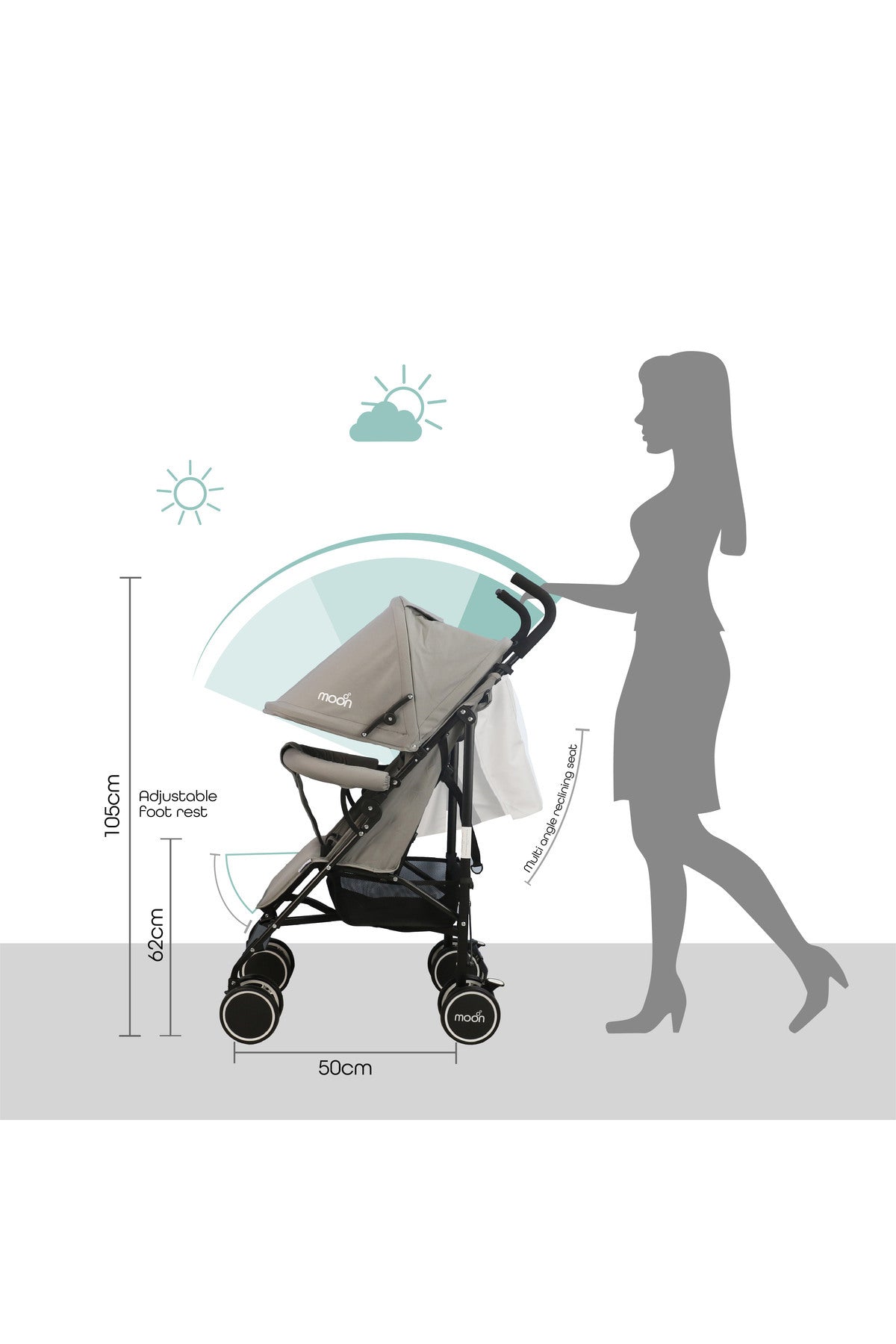 MOON Neo Plus Light Weight Travel Stroller,Cool Grey