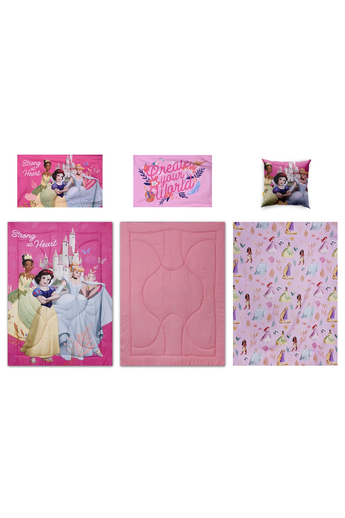Princess Mix 5-In-1 Bnb Comforter Bedding Set – Brushed Microfiber & Polyester Shell – Pink