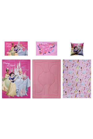 Princess Mix 5-In-1 Bnb Comforter Bedding Set – Brushed Microfiber & Polyester Shell – Pink