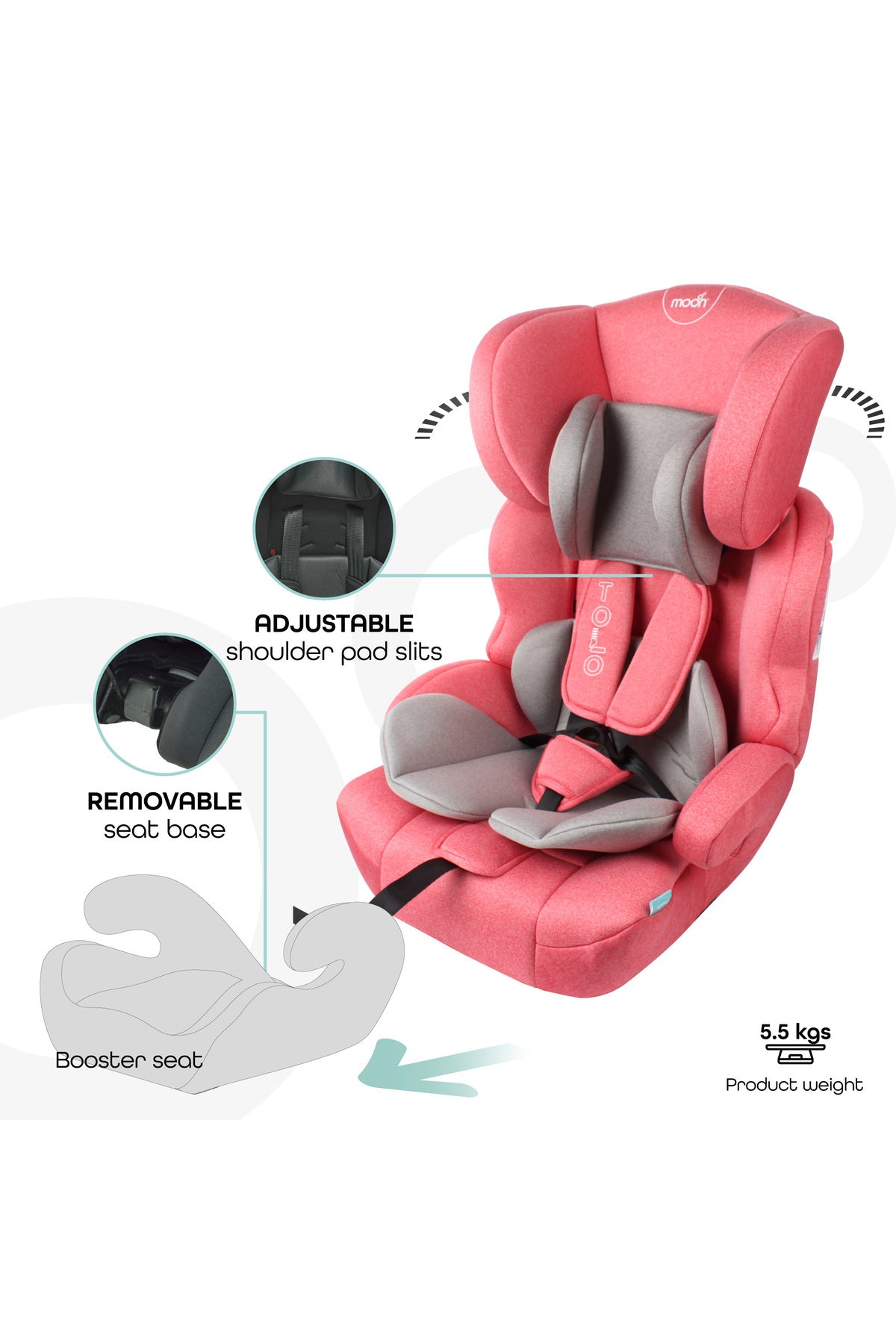 MOON Tolo - Baby/Kids Car seat (Group-1,2,3) -Pink