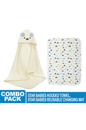 Star Babies - Microfiber Hooded Towel w/ Reusable Changing Mat - White