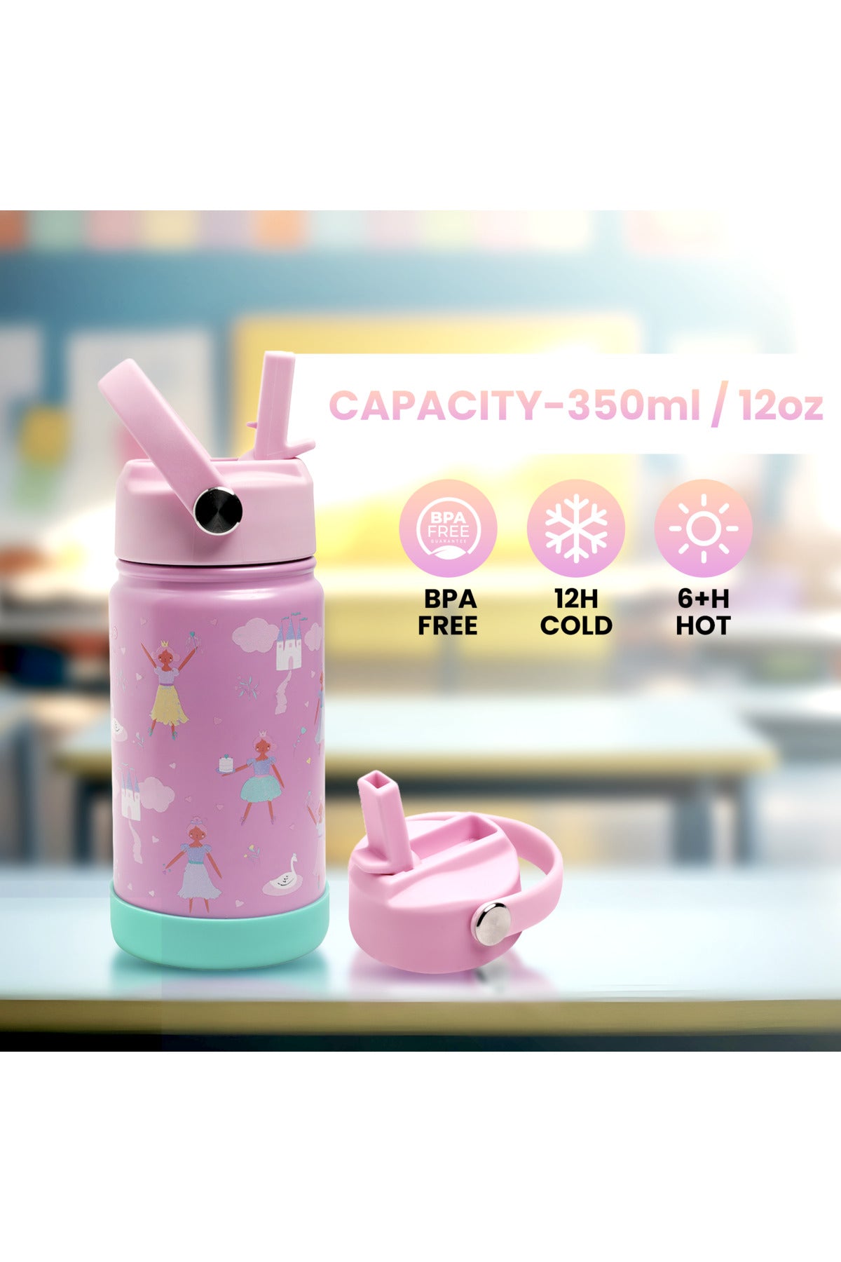 Bamboo Bark Insulated Water Bottle with Straw & Handle – Stainless Steel Double Wall Thermos Flask for Hot & Cold Water, Leak-Proof & Reusable Kids Water Bottle