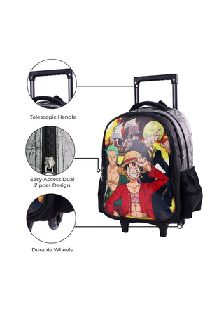 MOON Licensed One Piece 3 in 1 Kids Trolley Set   - (16-Inch) Premium Kids School Bag with Lunch Bag & Pencil Case- Black