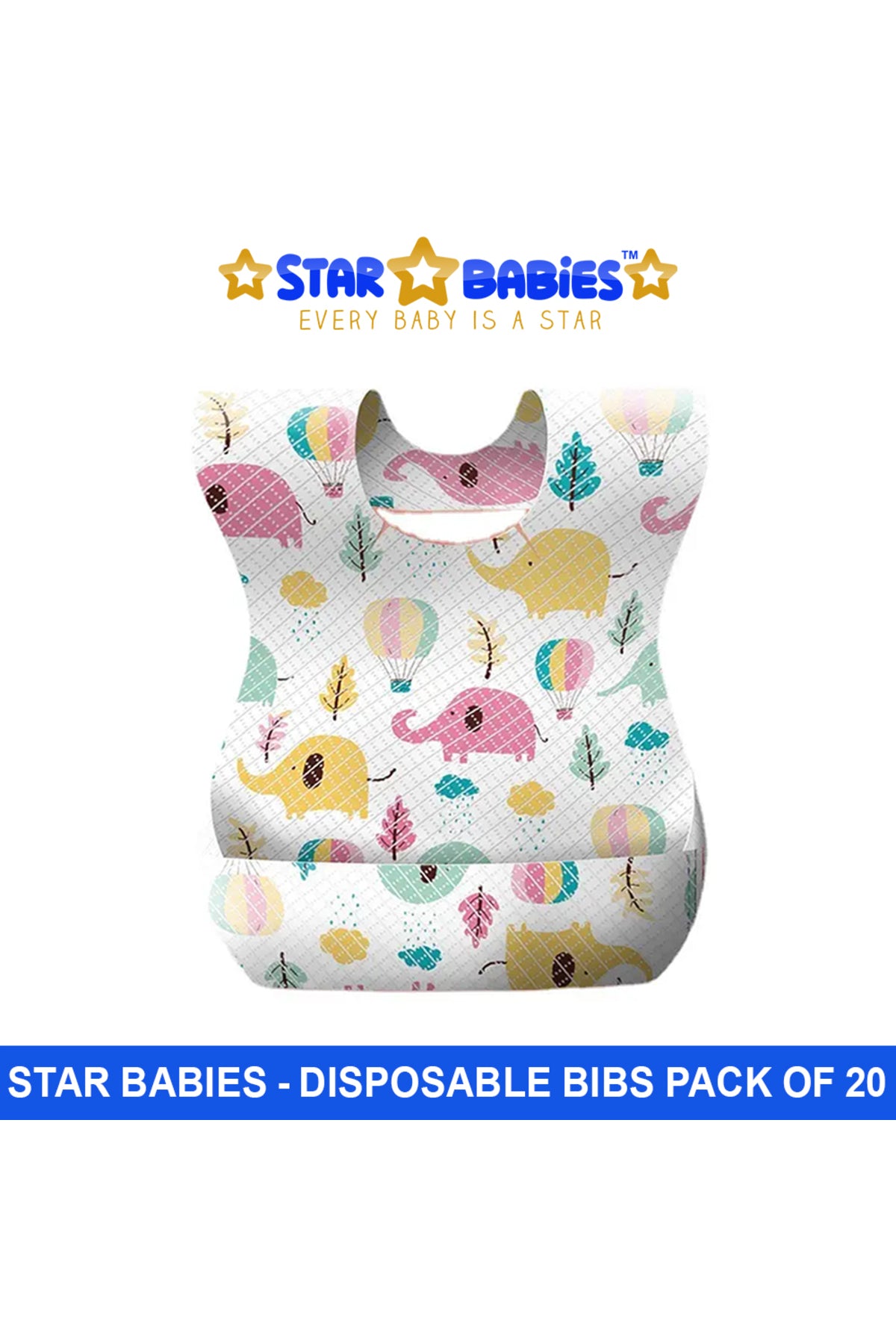 Star Babies - Disposable Bibs - Pack of 20 - Elephant