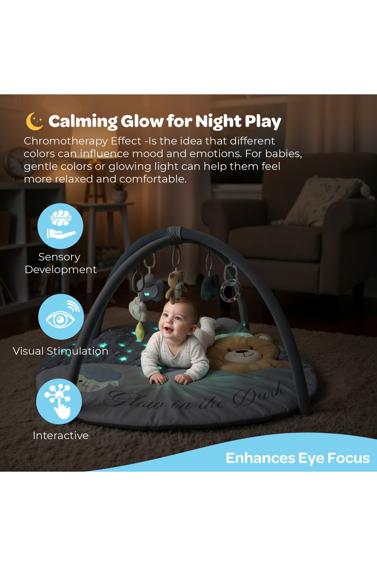 MOON Glow in the dark Baby Playmat 0M+ for Tummy Time & Crawling -Newborns & Toddlers