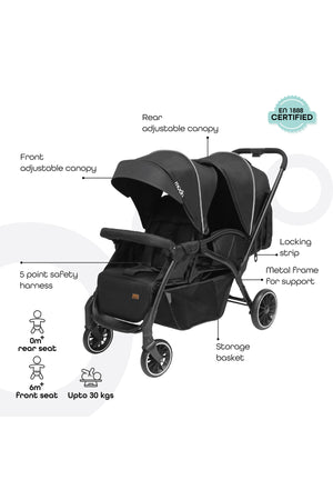 MOON Dois - Twin Stroller - Black, Twin Baby Stroller Pram