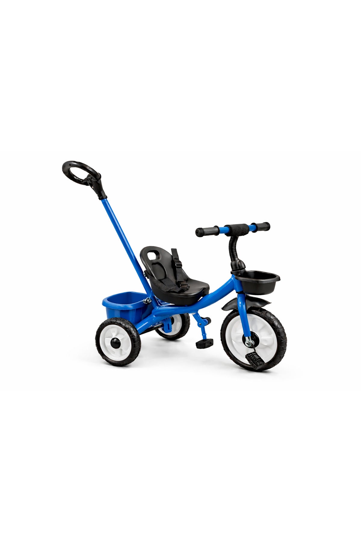 StarMarz Kids Tricycle with Push Handle | Toddler Ride-On Bike with Safety Seat, Backrest & Storage Basket | Baby Trike for Boys & Girls (1–4 Years) - Blue