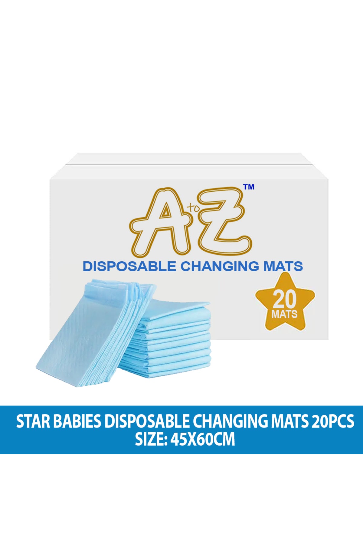 A to Z Disposable Changing Pads/mat (45 x 60cm (20 Count), Extra Large Underpads waterProof for Incontinence, Heavy Absorb Chucks Pads for Kids, Babies Pack of 20-Blue