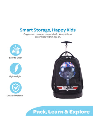 MOON Licensed Top Gun 3-in-1 Kids Trolley Backpack Set  - (18-Inch) Premium Kids School Bag with Lunch Bag & Pencil Case-Black