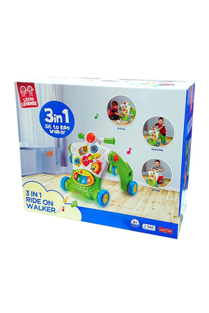 Little Learners 3 in 1 Ride-On Walker - Sit, Stand, Ride, Removable Piano, Interactive Dashboard, Durable Design, 9M+