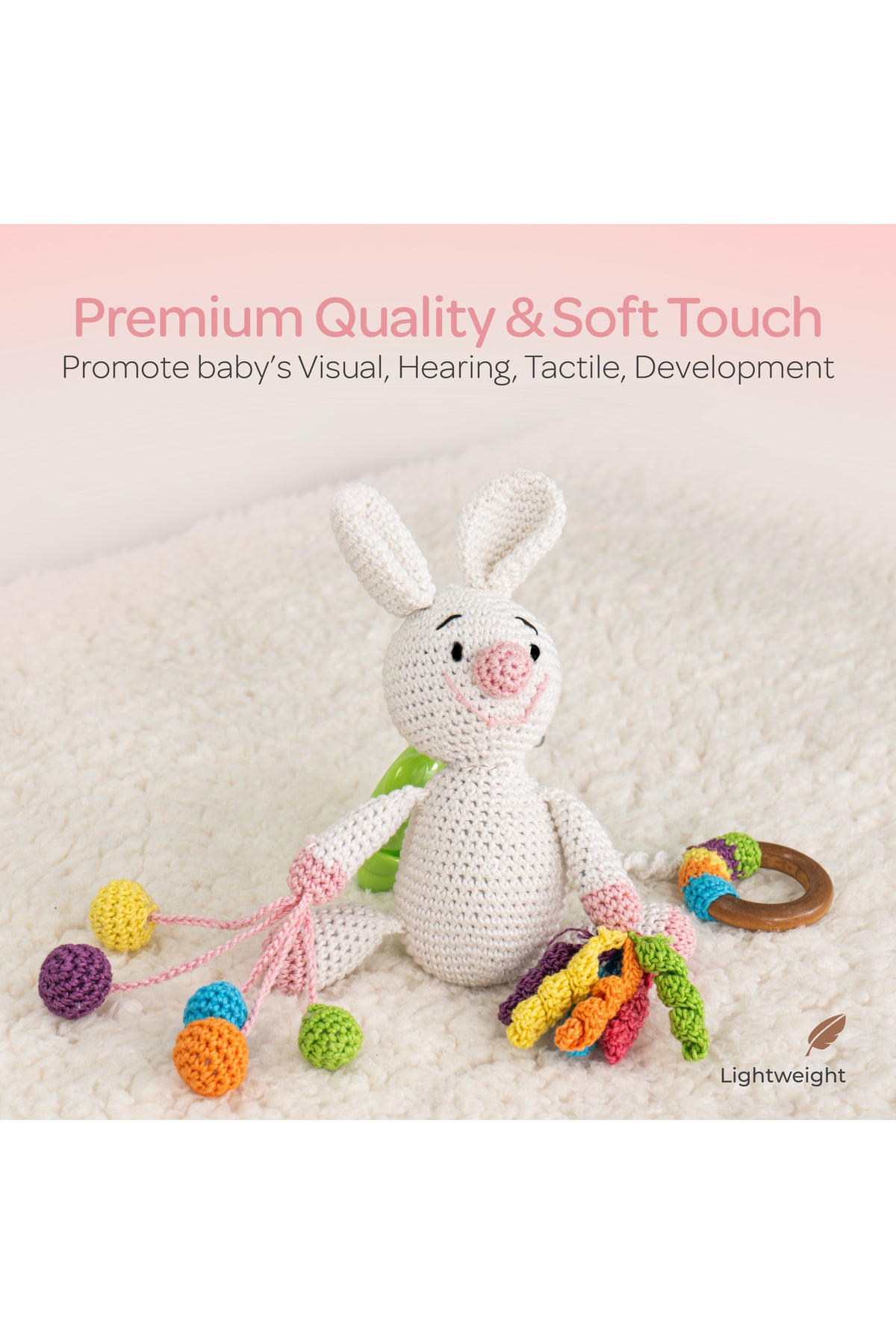 MOON Handcrafted Crochet Toy with Cuddle Ring & Clip Hanger-Bunny