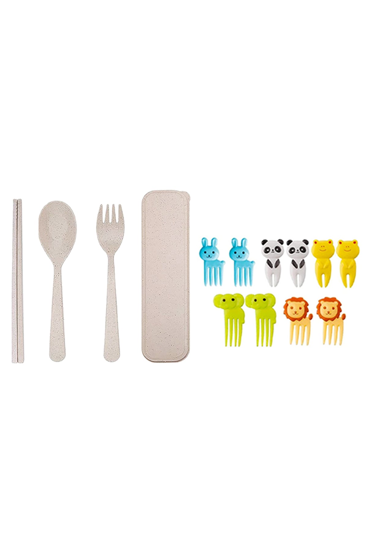Star Babies - Fruit Picks 10 Pcs With Organic Cutlery Set - Cream