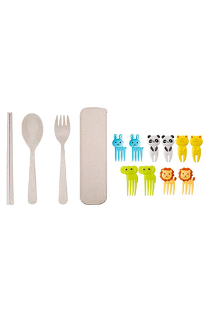Star Babies - Fruit Picks 10 Pcs With Organic Cutlery Set - Cream